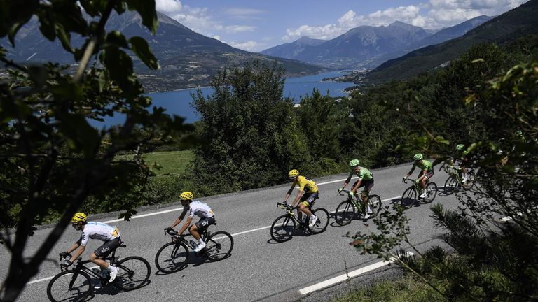 Team Sky controlled the peloton for much of the day amid some stunning Alpine scenery