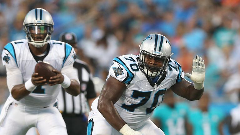 Trai Turner #70 in action for the Carolina Panthers