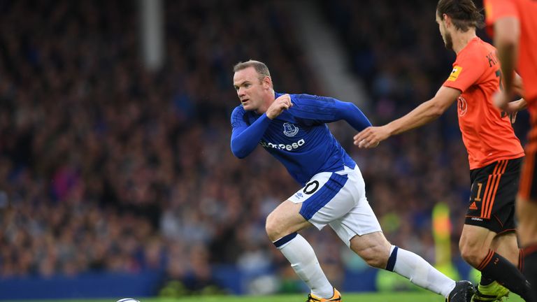 Everton's English striker Wayne Rooney pursues the ball during the UEFA Europa League third qualifying round, Game 1 match between Everton and Ruzomberok a