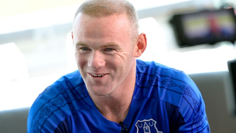 Wayne Rooney poses for a photo during his unveiling at Everton's Finch Farm