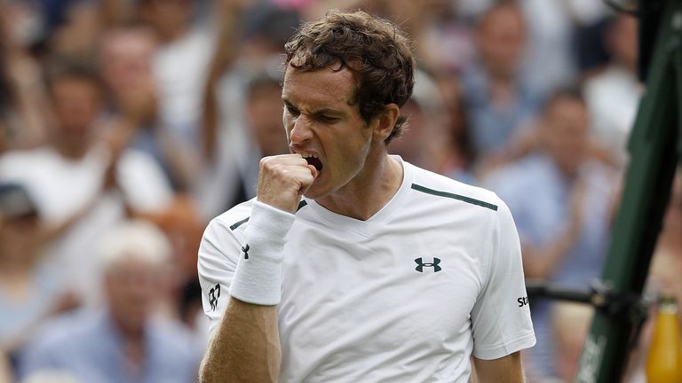 Britain's Andy Murray reacts after winning against Kazakhstan's Alexander Bublik during their men's singles first round match on the first day