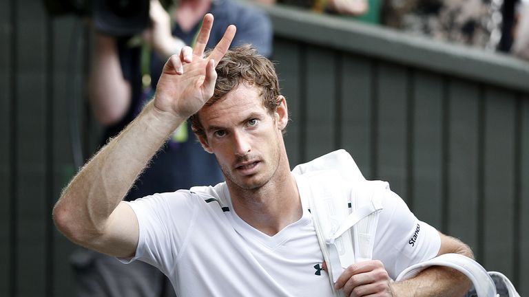 Britain's Andy Murray reacts after winning against France's Benoit Paire during their men's singles fourth round at 2017 Wimbledon