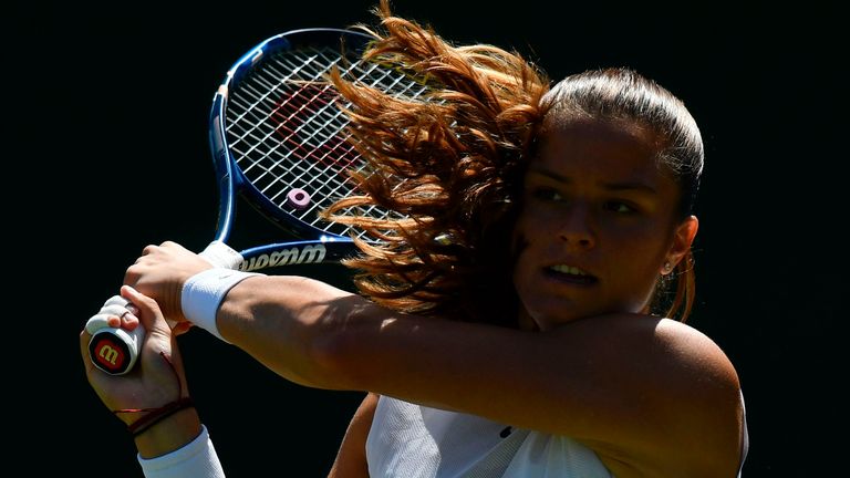 Greece's Maria Sakkari returns against Czech Republic's Kristyna Pliskova during their women's singles second round match