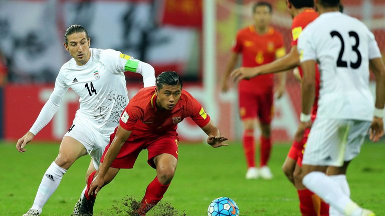 Zhang Yuning in action for China during a 2018 World Cup qualifying match against Iran