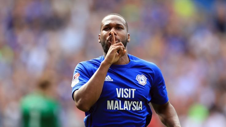 Junior Hoilett celebrates scoring Cardiff's first goal during the Sky Bet Championship match against QPR