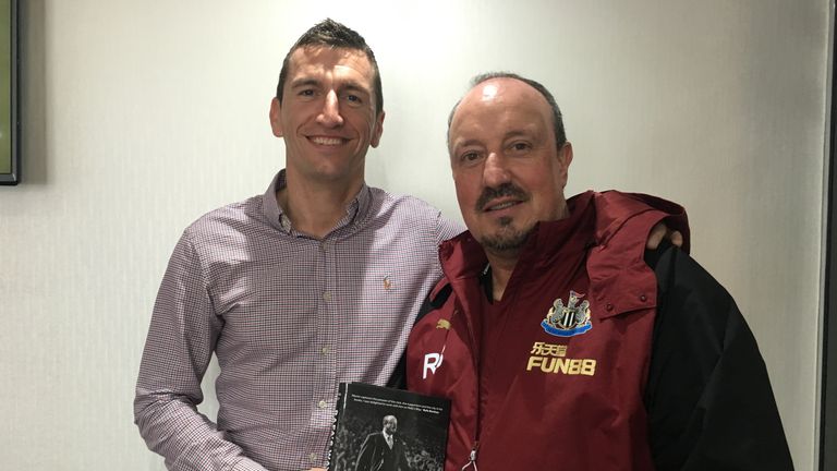 Martin Hardy and Newcastle United manager Rafael Benitez with a copy of Rafa's Way [Credit: Martin Hardy]