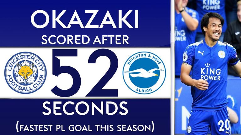 Shinji Okazaki scored the fastest goal of the Premier League season so far for Leicester against Brighton