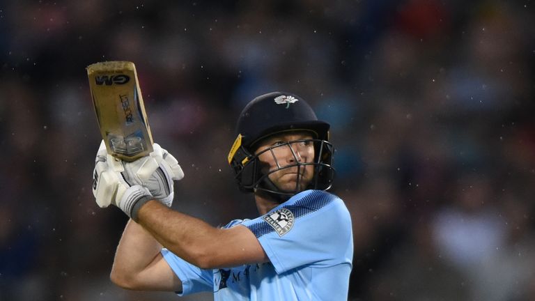 Adam Lyth of Yorkshire Vikings batting during the NatWest T20 Blast match against Lancashire Lightning and Yorkshire Vikings