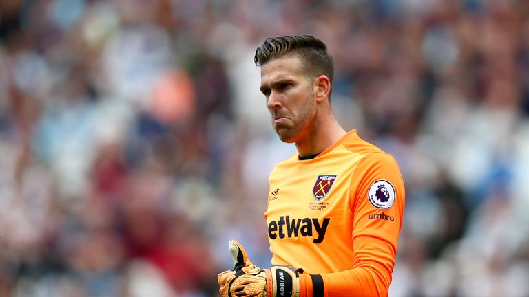 STRATFORD, ENGLAND - APRIL 22:  Adrian of West Ham United gives a thumbs up during the Premier League match between West Ham United and Everton at London S