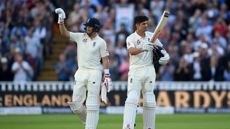 Alastair Cook celebrates after reaching his 31st Test century