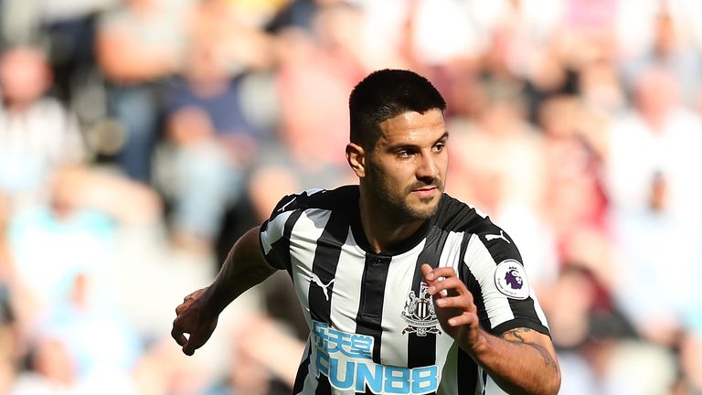 NEWCASTLE UPON TYNE, ENGLAND - AUGUST 26:  Aleksandar Mitrovic of Newcastle United during the Premier League match between Newcastle United and West Ham Un