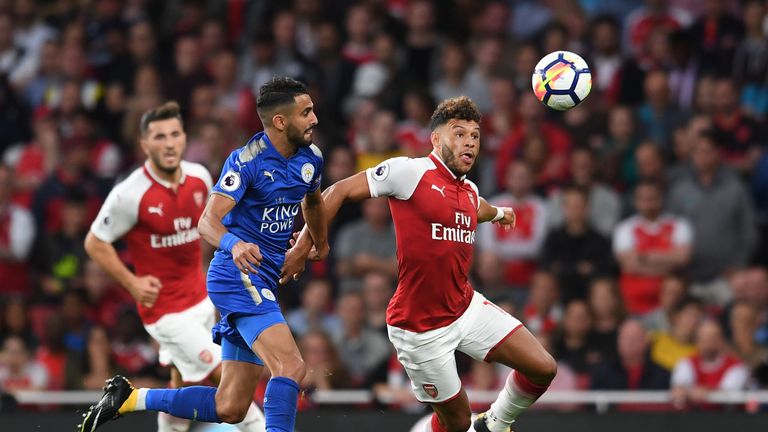 Alex Oxlade-Chamberlain in action during the Premier League match between Arsenal and Leicester City at the Emirates Stadium