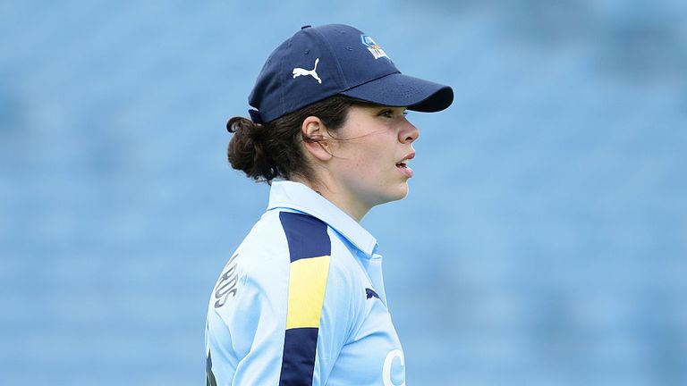 LEEDS, ENGLAND - JULY 30: Alice Davidson Richards of Yorkshire stands in the outfield during the inaugural Kia Super League women's cricket match between Y
