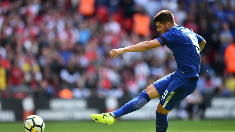 Alvaro Morata of Chelsea misses his penalty during the penalty shoot out in the The FA Community Shield final between Chelsea 