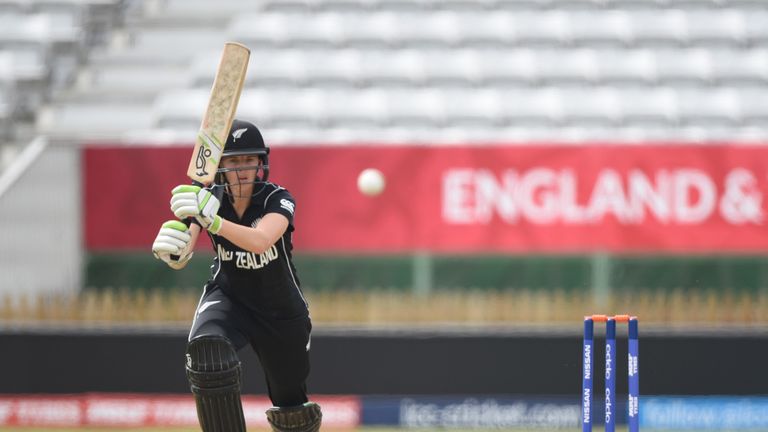DERBY, ENGLAND - JUNE 21: Amy Satterthwaite of New Zealand Women's in action during the ICC women's world cup warm up match between England Women's and New