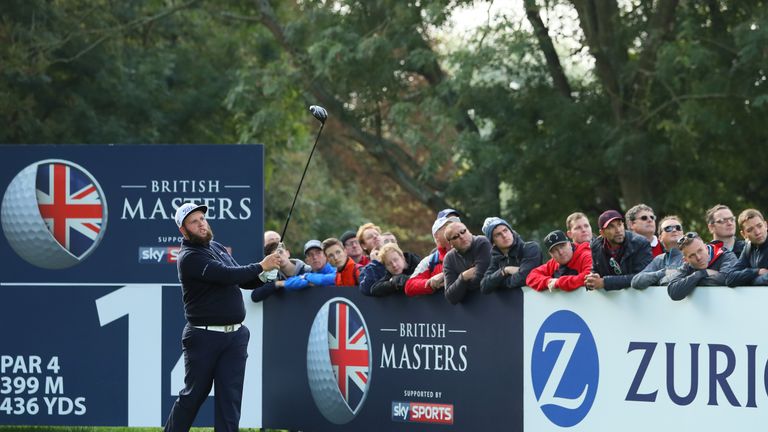 WATFORD, ENGLAND - OCTOBER 14:  Andrew Johnston of England hits his tee shot on the 14th hole during the second round of the British Masters at The Grove o