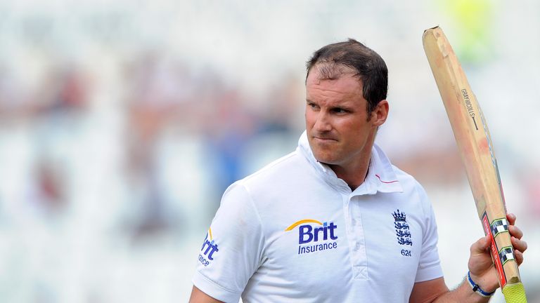 England's Andrew Strauss leaves the field after being out for 45 runs on May 28, 2012 during the fourth day of the second Test