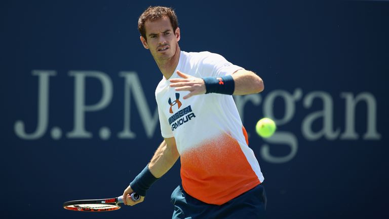 Andy Murray of Great Britian in action during a practice session prior to the US Open Tennis Championship