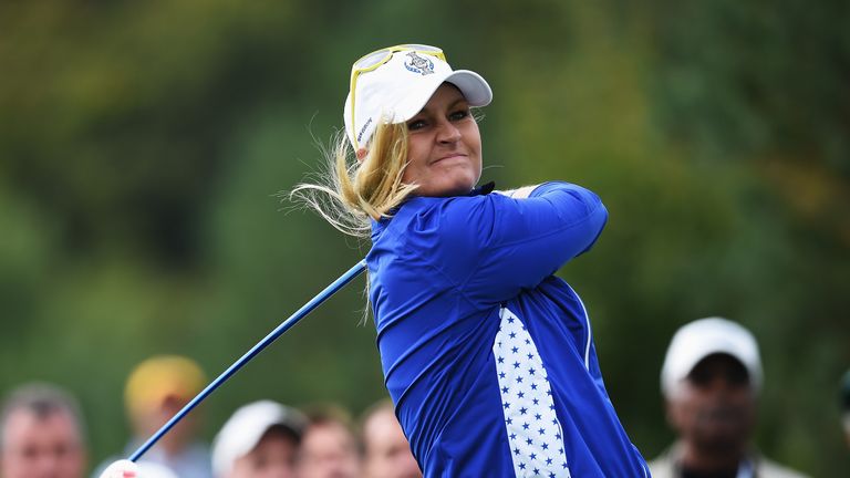 ST LEON-ROT, GERMANY - SEPTEMBER 20:  Anna Nordqvist of team Europe plays a shot during the singles matches of The Solheim Cup at St Leon-Rot Golf Club on 