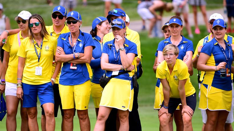 WEST DES MOINES, IA - AUGUST 20:  Annika Sorenstam of Team Europe watches the final match of the day as Team USA win 16 1/2 to 11 1/2 during the final day 