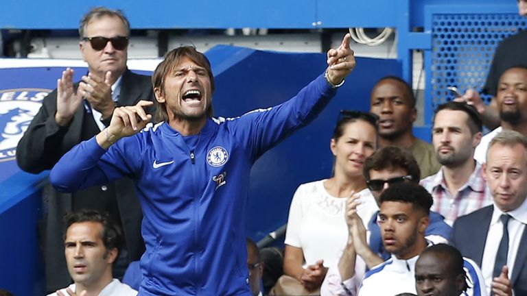 Antonio Conte gestures on the touchline during the Premier League football match between Chelsea and Burnley
