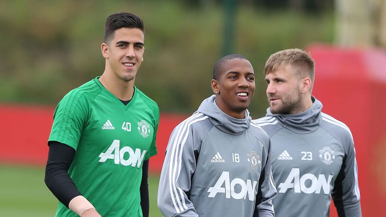 Ashley Young and Luke Shaw in training