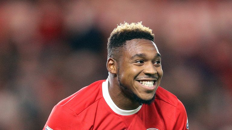 Middlesbrough's Britt Assombalonga reacts after a missed chance at goal during the Sky Bet Championship match at the Riverside Stadium, Middlesbrough.