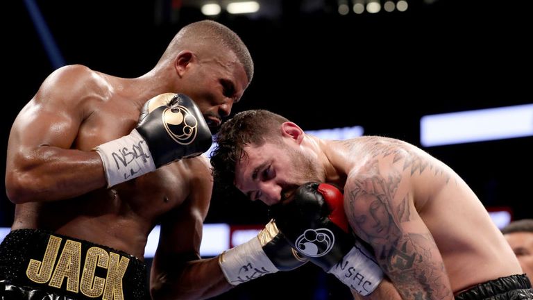 Badou Jack throws a punch at Nathan Cleverly during their WBA light heavyweight championship bout on August 26, 2017