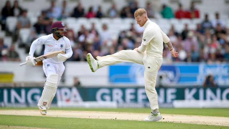 England bowler Ben Stokes reacts as Shai Hope picks up some runs during day two of the 2nd Investec Test match
