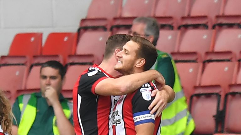 Sheffield United's Billy Sharp celebrates scoring his side's opening goal