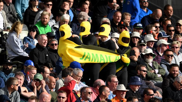 BIRMINGHAM, ENGLAND - AUGUST 18:  Cricket fans dressed as the Jamaican bobsled team during day two of the 1st Investec Test match between England and West 