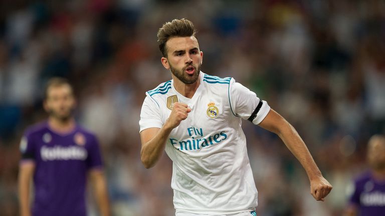 MADRID, SPAIN - AUGUST 23: Borja Mayoral of Real Madrid CF celebrates after scoring his team's opening goal during the Santiago Bernabeu Trophy match betwe