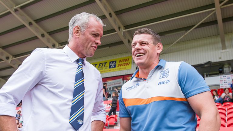 29/07/2017 - Challenge Cup Semi Final - Hull FC v Leeds Rhinos - Brian McDermott & Lee Radford share a joke prior to kick off.