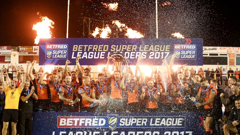 Castleford celebrate winning the 2017 League Leaders' Shield 