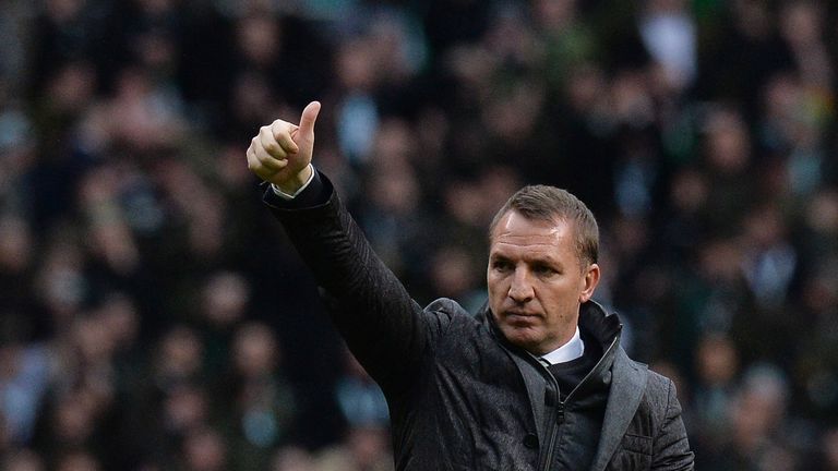 Celtic Manager Brendan Rodgers gestures at the final whistle
