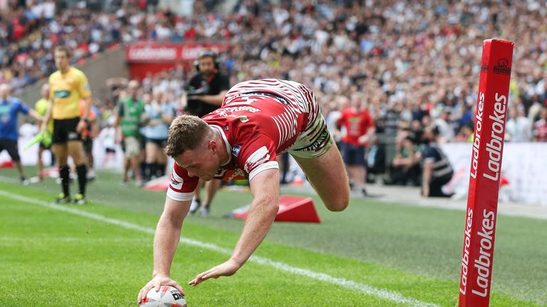 Ladbrokes Challenge Cup Final - Hull FC v Wigan Warriors -  Joe Burgess of Wigan Warriors has a last minute try disallowed.