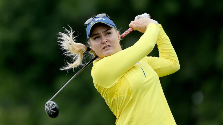 Charley Hull during practice for the 2017 Solheim Cup Matches at Des Moines Country Club 