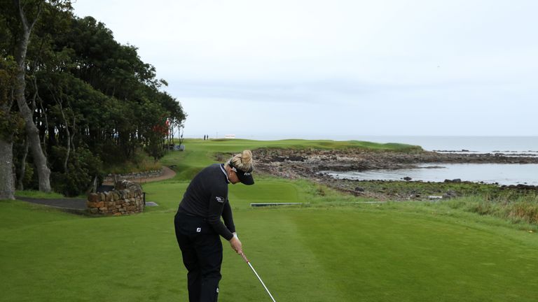 KINGSBARNS, SCOTLAND - AUGUST 01:  Charley Hull of England tees off on the 14th hole during a pro-am round prior to the Ricoh Women's British Open at Kings