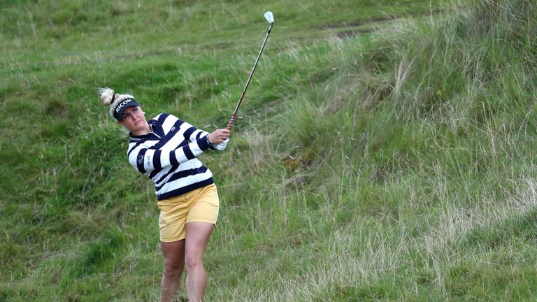 KINGSBARNS, SCOTLAND - AUGUST 03:  Charley Hull of England hits her second shot on the 15th hole during the first round of the Ricoh Women's British Open a