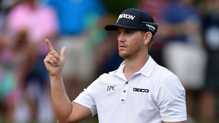 CHARLOTTE, NC - AUGUST 13: Chris Stroud of the United States reacts to his shot on the 11th hole  during the final round of the 2017 PGA Championship at Qu