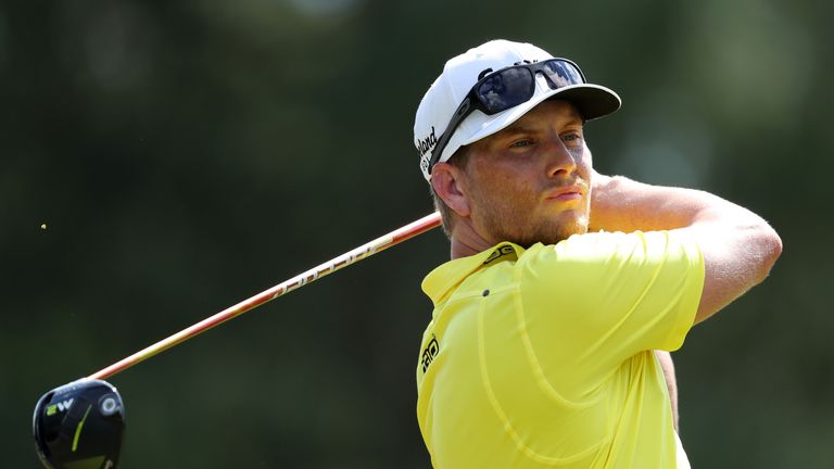 Chris Stroud of the United States plays his shot from the ninth tee during the third round of the 2017 PGA Championship