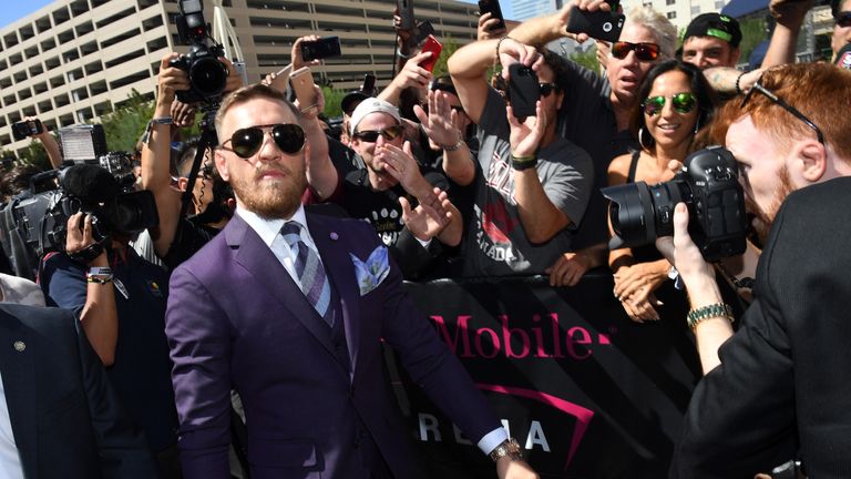 LAS VEGAS, NV - AUGUST 22:  UFC lightweight champion Conor McGregor arrives at Toshiba Plaza on August 22, 2017 in Las Vegas, Nevada. McGregor will fight F