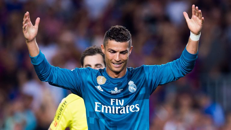 Cristiano Ronaldo reacts after been shown a red card during the Spanish Super Cup Final, 1st Leg