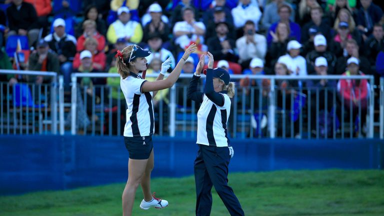 during the afternoon fourball matches in the 2015 Solheim Cup at St Leon-Rot Golf Club on September 19, 2015 in Sankt Leon-Rot, Germany.