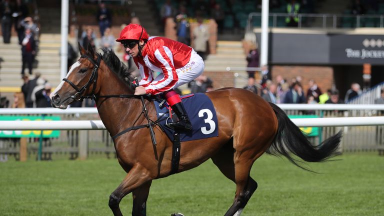 Jockey Frankie Dettori on board Daban going to post for the Lanwades Stud Nell Gwyn Stakes during day two of The bet365 Craven Meeting at Newmarket Racecou