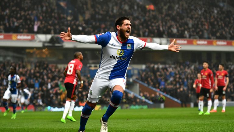 Danny Graham celebrates after scoring against Manchester United during Emirates FA Cup Fifth Round