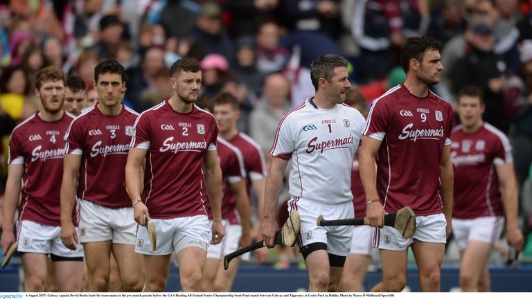 Galway captain David Burke leads his team-mates in the pre-match parade