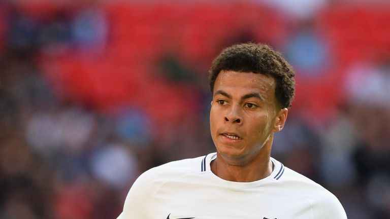 Dele Alli of Tottenham in action during the pre-season match between Tottenham Hotspur and Juventus at Wembley Stadium on August