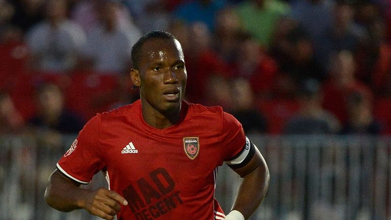 PHOENIX, AZ - JUNE 10:  Didier Drogba #11 of Phoenix Rising FC runs on the field in the first half of the match against the Vancouver Whitecaps II at Phoen