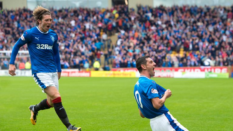 Josh Windass celebrates with Graham Dorrans in the win over Motherwell